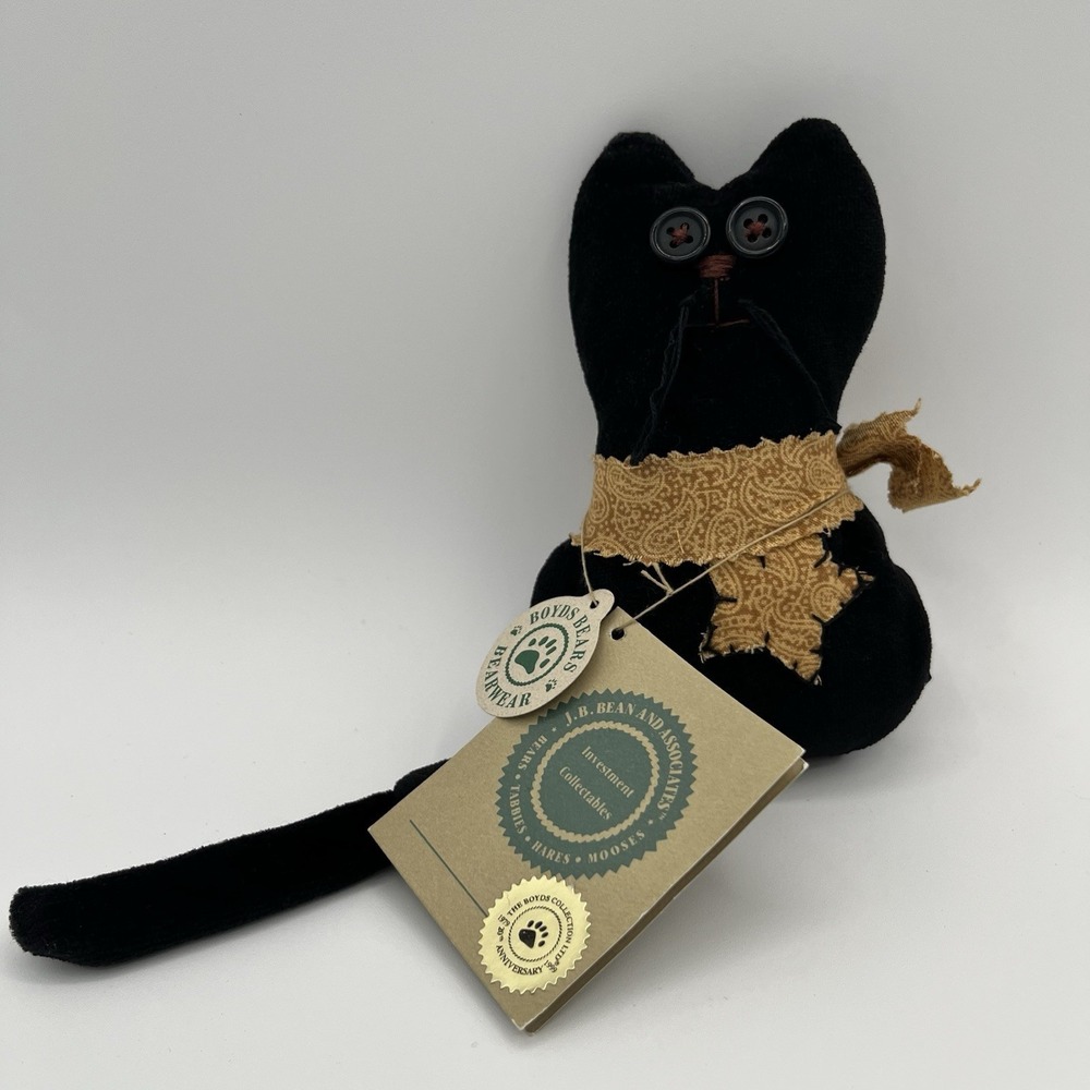 Boyds Bears JB Bean Black Cat 5" Plush Button Eyes Paisley Scarf